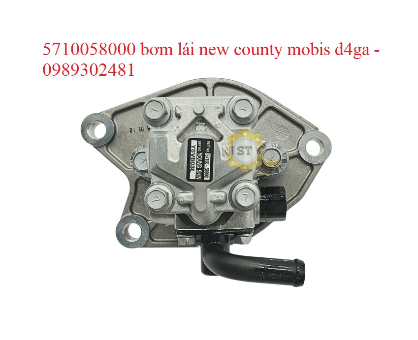 Bơm lái New County Mobis D4GA 5710058000 nhìn từ mặt trên, thấy nhãn mã bơm